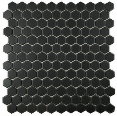 Hexagons 1” Mosaic Black Matte