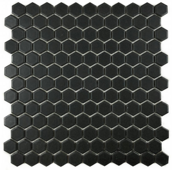 Hexagons 1” Mosaic Black Matte